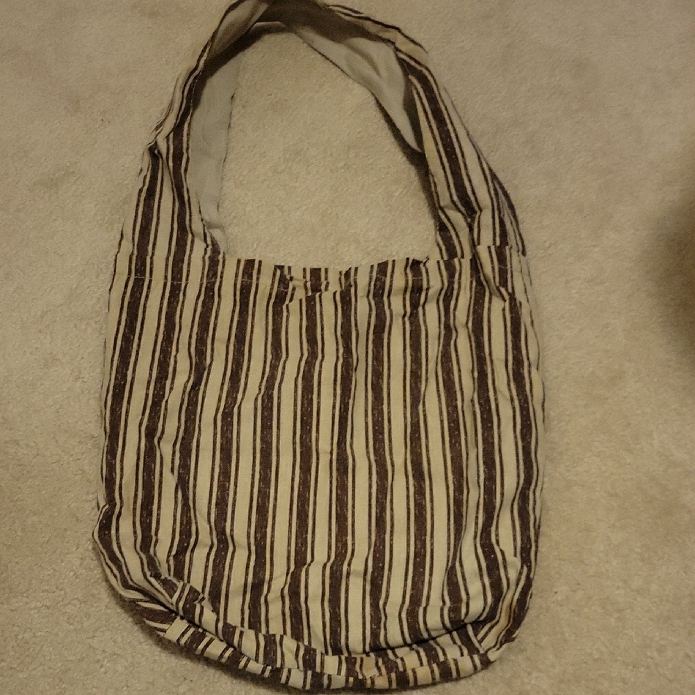Striped Cotton Hobo Bag - Brown and Cream